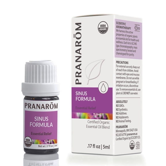 Pranarom Sinus Formula Essential Oil Blend 5ml - Organic Respiratory Relief with Eucalyptus, Peppermint, Rosemary, Frankincense, Thyme