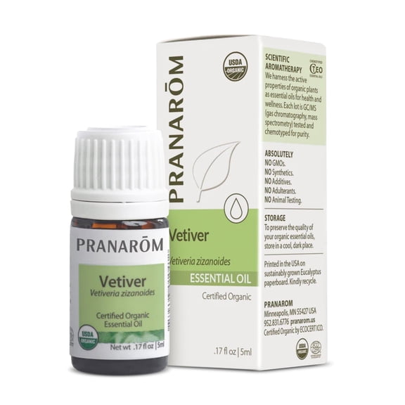Pranarom USDA Certified Organic Vetiver Essential Oil (5ml), 100% Pure Undiluted Therapeutic Grade from Haiti & Madagascar for Aromatherapy, Diffuser, Calming, Relaxation, DIY, Massage Oil