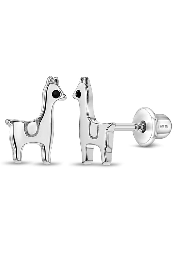 Prancing Llama Kids / Children's / Girls Earrings Screw Back - Sterling Silver