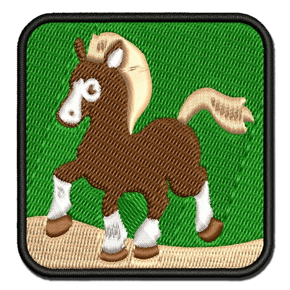 Prancing Pony Horse Mule Applique Multi-Color Embroidered Hook & Loop Patch - 3 Inch Medium