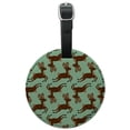 thumbnail image 1 of Prancing Reindeer Christmas Pattern Round Leather Luggage Card Suitcase Carry-On ID Tag, 1 of 8