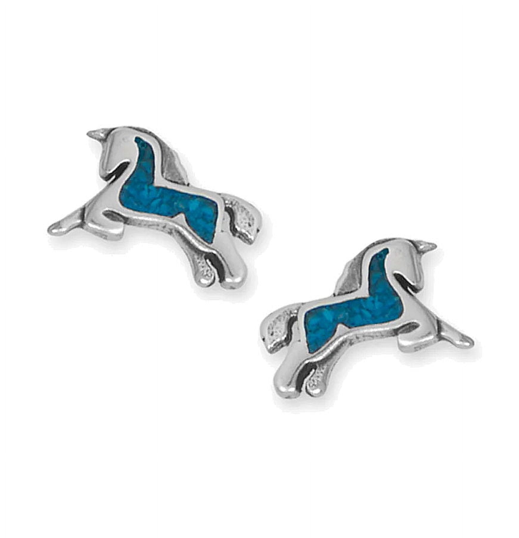 Prancing Unicorn Earrings with Turquoise Chip Inlay Sterling Silver - Made in the USA Prancing Unicorn Earrings with Turquoise Chip Inlay Sterling Silver - Made in the USA