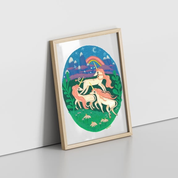 Prancing Unicorns Art Print, Unframed Paper Poster 8x10in
