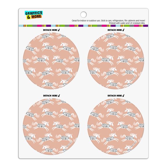 Prancing Unicorns Refrigerator Fridge Locker Vinyl Circle Magnet Set
