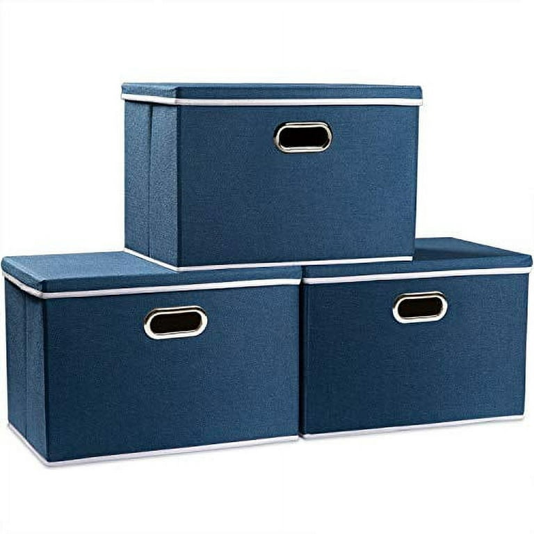 PRANDOM Large Collapsible Storage Bins with Lids [3-Pack] Linen Fabric  Foldable Storage Boxes Organizer Containers Organization Baskets Cube
