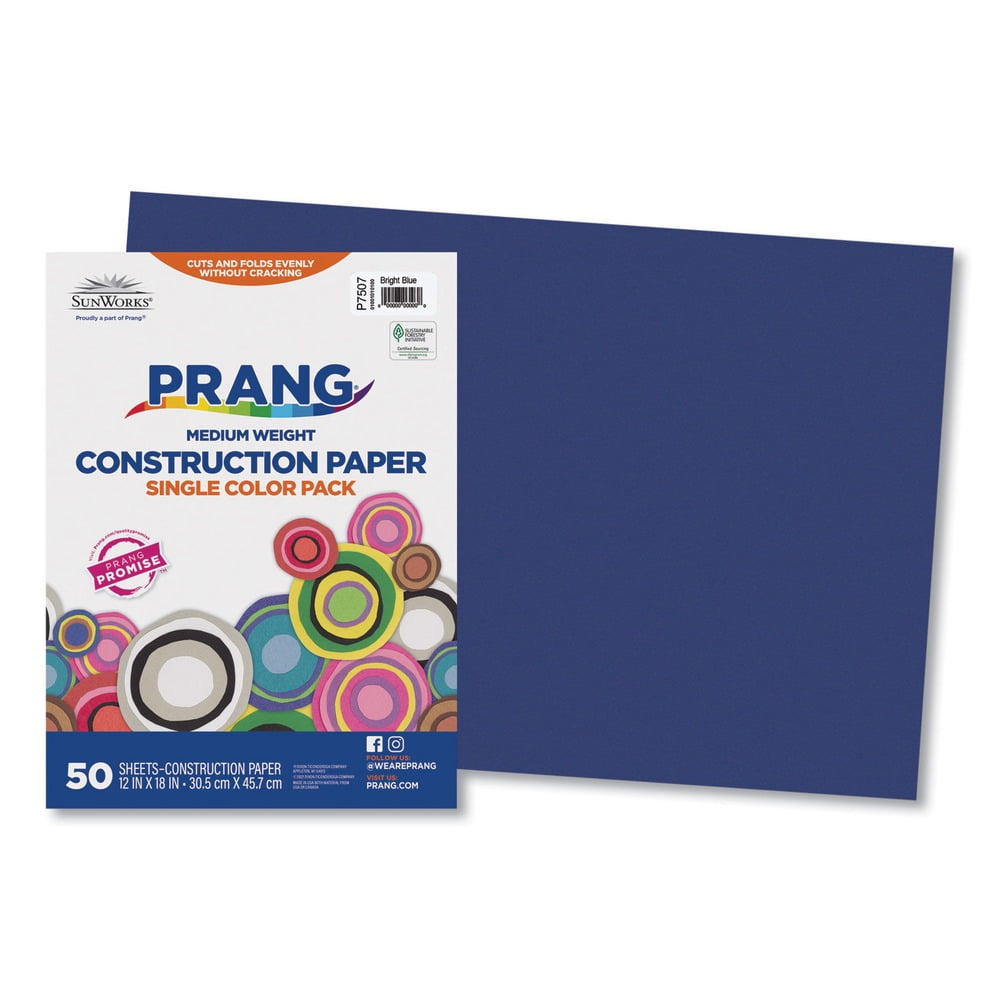 SunWorks 7507 Construction Paper- 58 lbs.- 12 x 18- Bright Blue- 50 ...