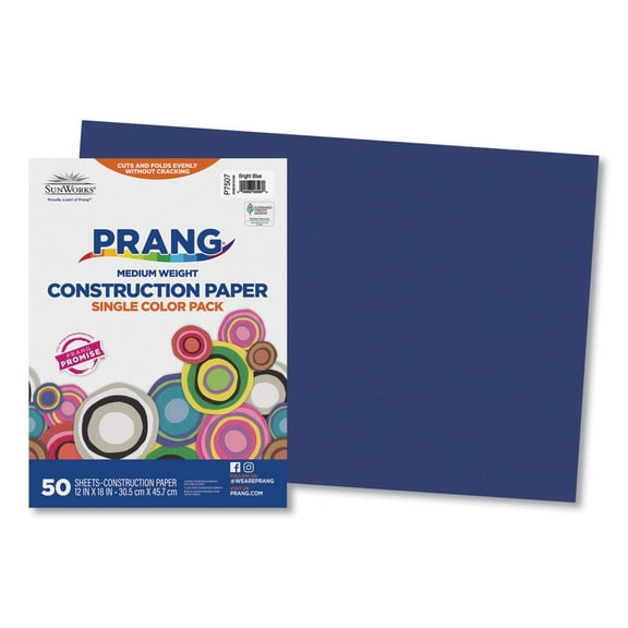 SunWorks 7507 Construction Paper- 58 lbs.- 12 x 18- Bright Blue- 50 Sheets/Pack