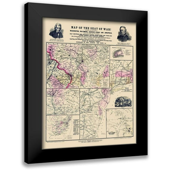 Prang 15x18 Black Modern Framed Museum Art Print Titled - Seat of War of Atlantic Coast - Prang 1861