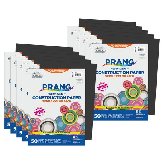 Prang Construction Paper, Medium Weight, Black, 9" x 12", 50 Sheets Per Pack, 10 Packs