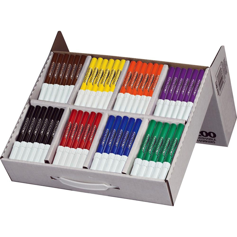 Prang Bullet Tip Washable Master Pack Art Markers - Bullet Marker Point Style - Violet, Black, Green, Orange, Purple, Yellow, Red, Brown Water Based Ink - White Barrel - 200 / Box
