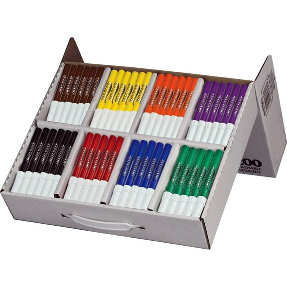 Prang Bullet Tip Washable Master Pack Art Markers - Bullet Marker Point Style - Violet, Black, Green, Orange, Purple, Yellow, Red, Brown Water Based Ink - White Barrel - 200 / Box