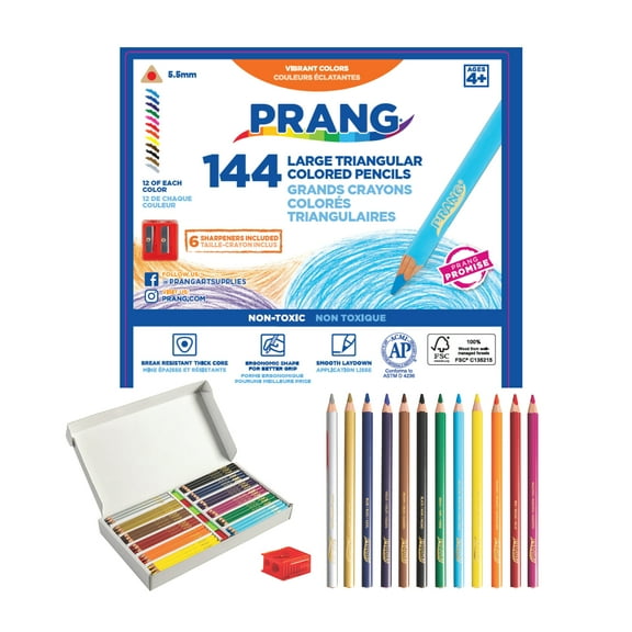 Prang Colored Pencils Triangular, 5.5 mm core, Assorted Colors, 144 Count