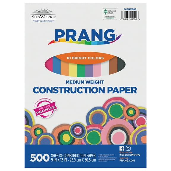 Prang Construction Paper, Medium Weight, 10 Assorted Colors, 9" x 12", 500 Sheets