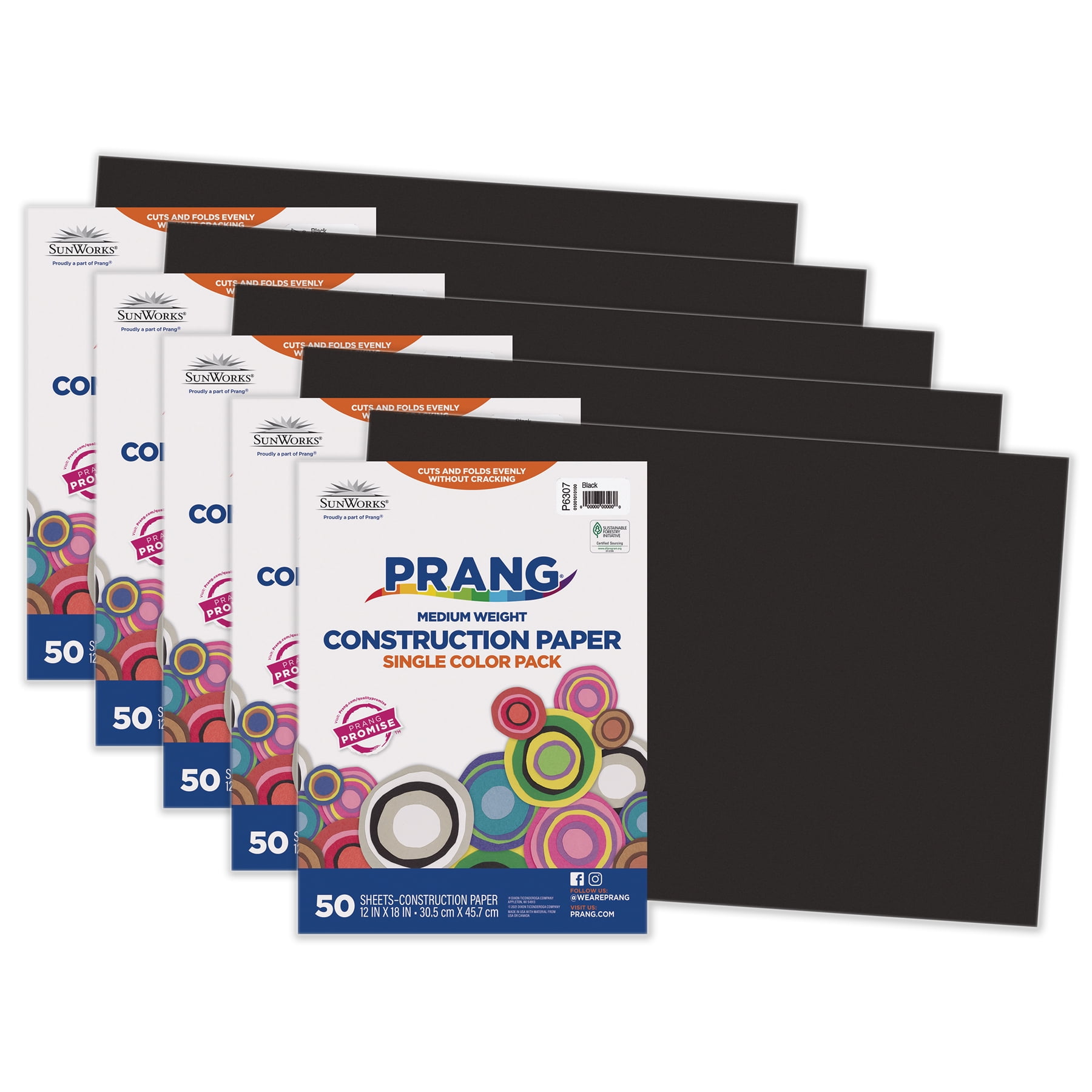 Prang Construction Paper, Medium Weight, Black, 12" x 18", 50 Sheets Per Pack, 5 Packs