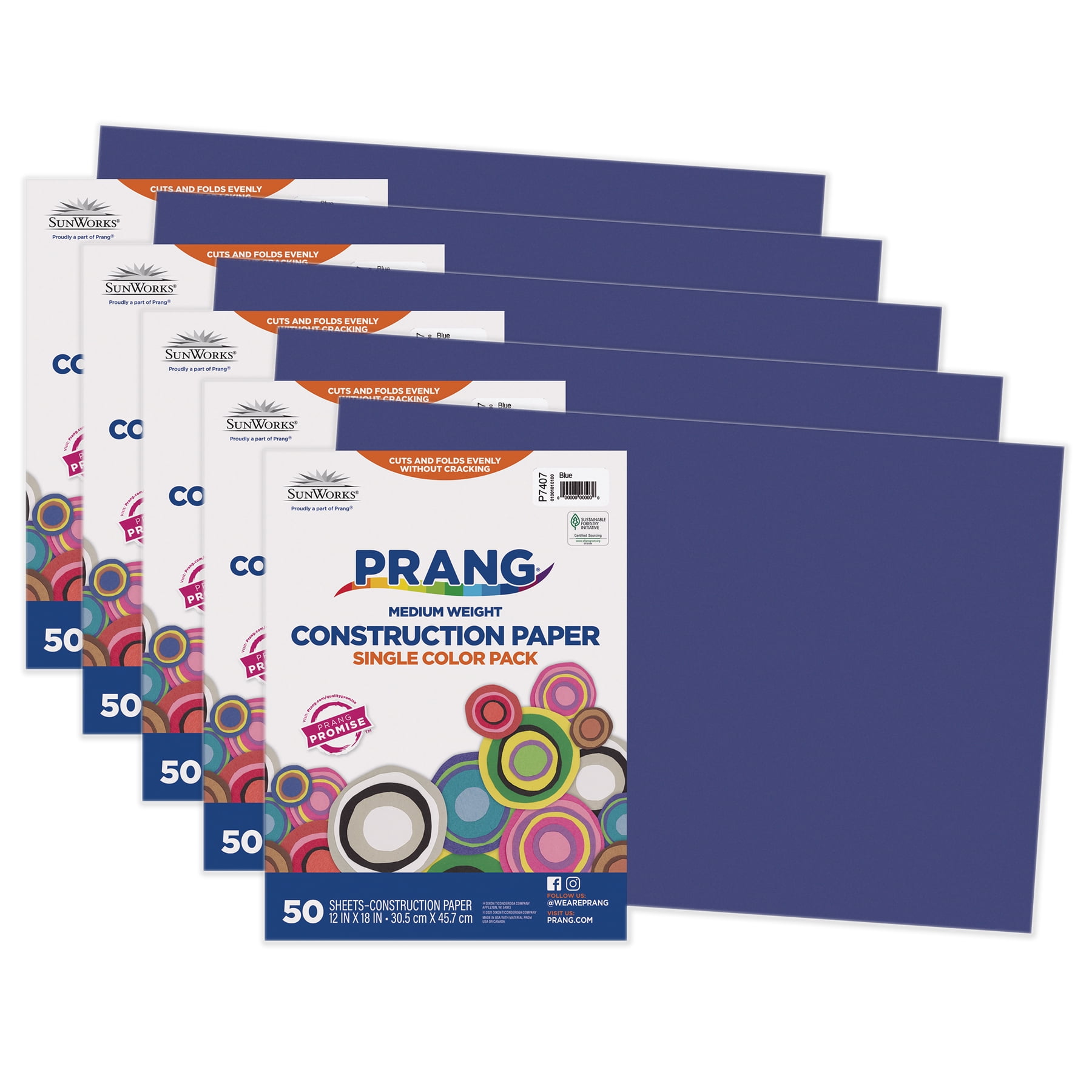 Prang Construction Paper, Medium Weight, Blue, 12" x 18", 50 Sheets Per Pack, 5 Packs
