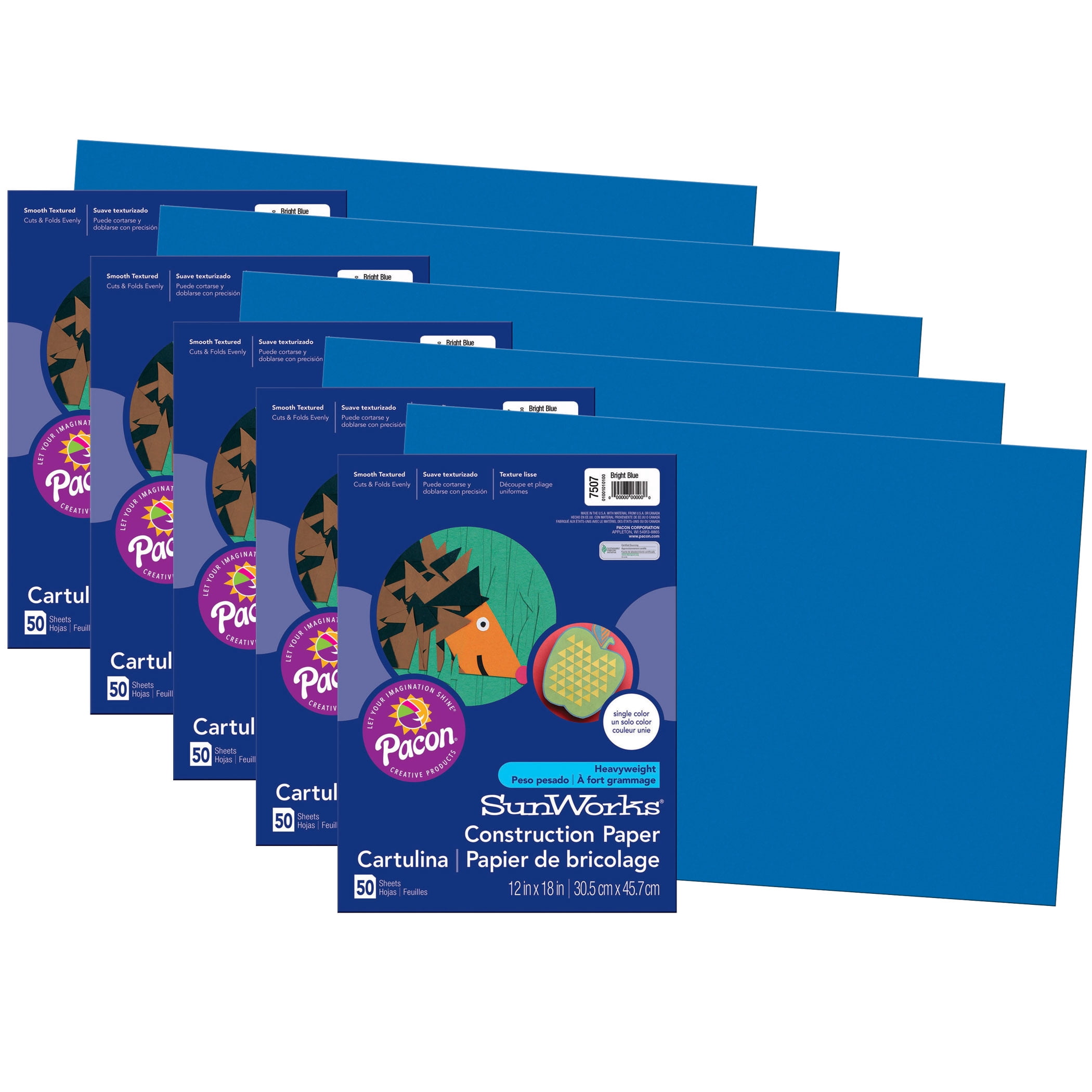 Prang Construction Paper, Bright Blue, 12" x 18", 50 Sheets Per Pack, 5 Packs