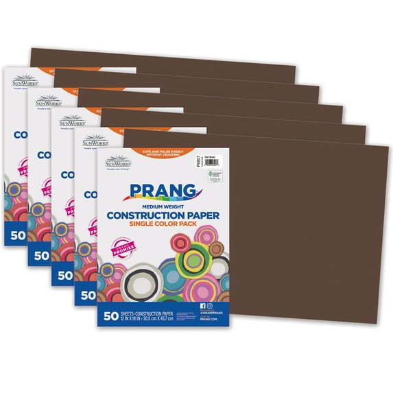 Prang Construction Paper, Medium Weight, Dark Brown, 12" x 18", 50 Sheets Per Pack, 5 Packs
