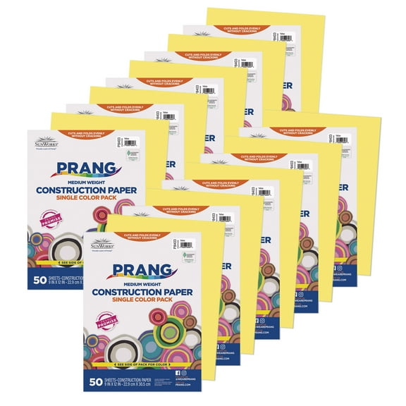 Prang Construction Paper, Medium Weight, Yellow, 9" x 12", 50 Sheets Per Pack, 10 Packs