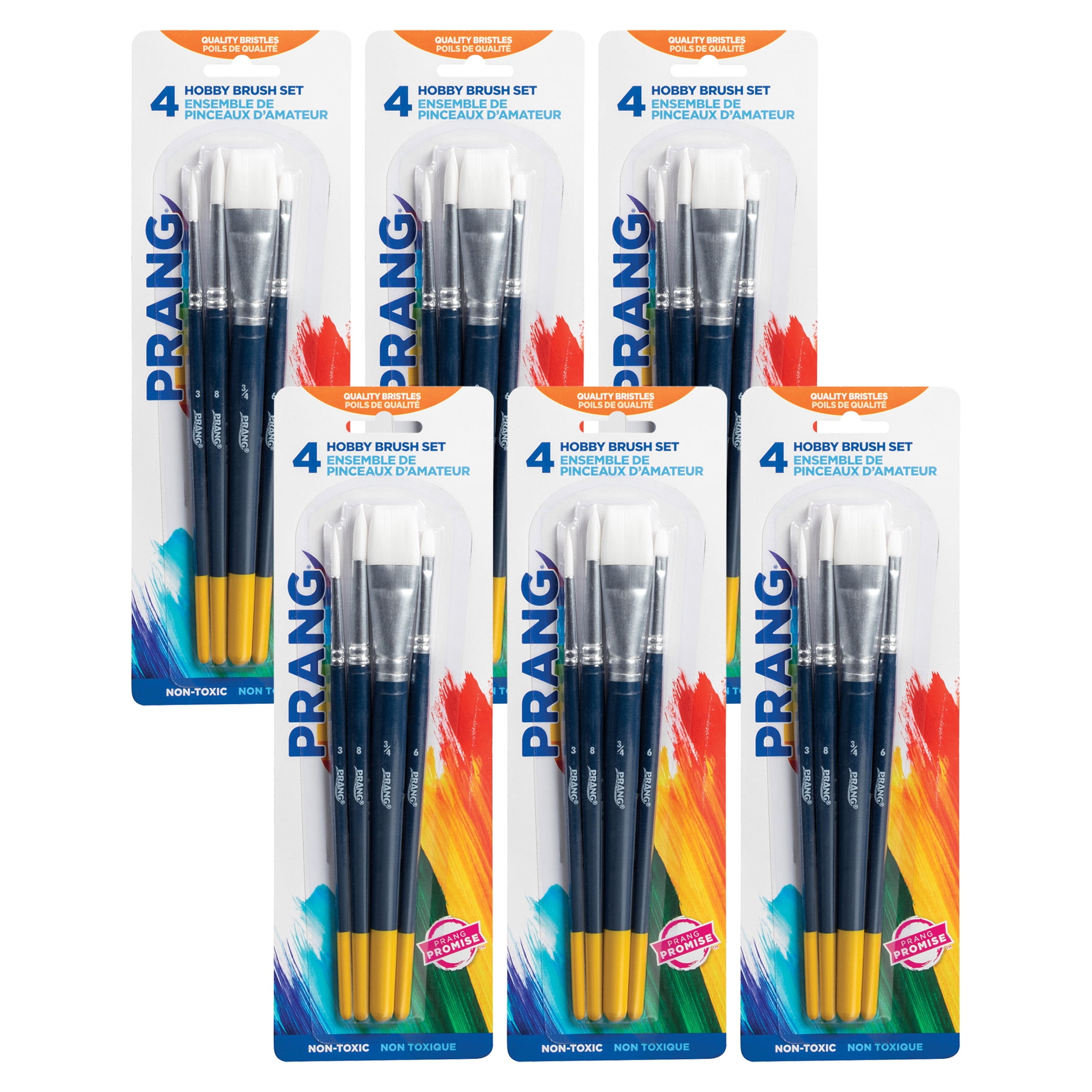 Prang Hobby Paint Brush Set, Assorted Sizes, 4 Per Set, 6 Sets