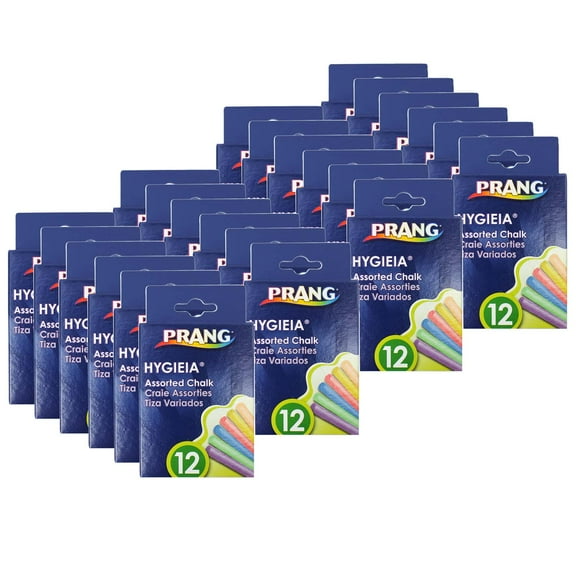 Prang Hygieia Dustless Board Chalk, 3-1/4" x 3/8", Assorted, 12 Per Box, 24 Boxes