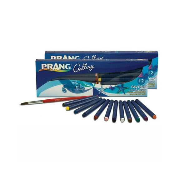 Prang® Payons™ Watercolor Crayon Set with Brush, Assorted Colors, 12 Per Pack, 2 Packs