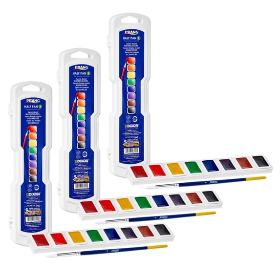 Prang® Professional Watercolors, 8-Color Half Pan Set with Brush, 3 ...