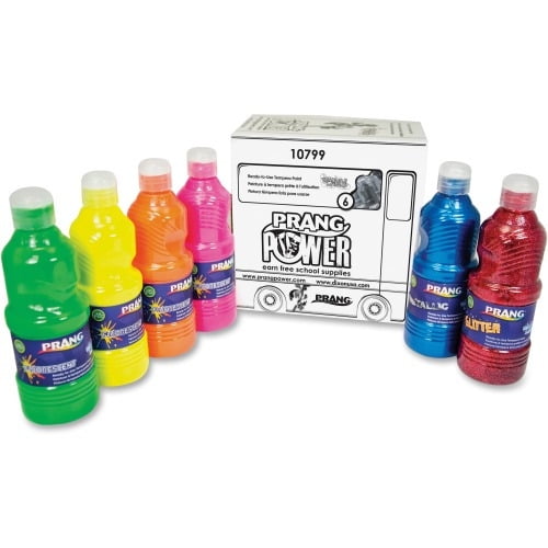 Prang Power Fluorescent Paint Set 16 fl oz - 6 / Set - Neon Green, Neon Yellow, Neon Orange, Neon Pink, Neon Red, Neon Turquoise