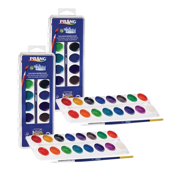 Prang Semi-Moist Washable Watercolor Set, 16 Assorted Colors, Pack of 2