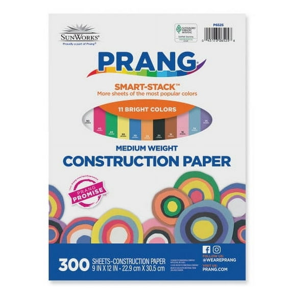 Prang SunWorks Construction Paper Smart-Stack, 50 lb Text Weight, 9 x 12, Assorted, 300/Pack (6525)