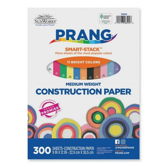 Prang SunWorks Construction Paper Smart-Stack, 50 lb Text Weight, 9 x 12, Assorted, 300/Pack (6525)