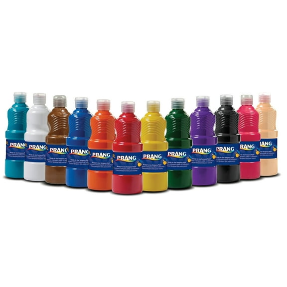 Prang Tempera Paint Set, Assorted Colors, 16 oz Bottles, Set of 12