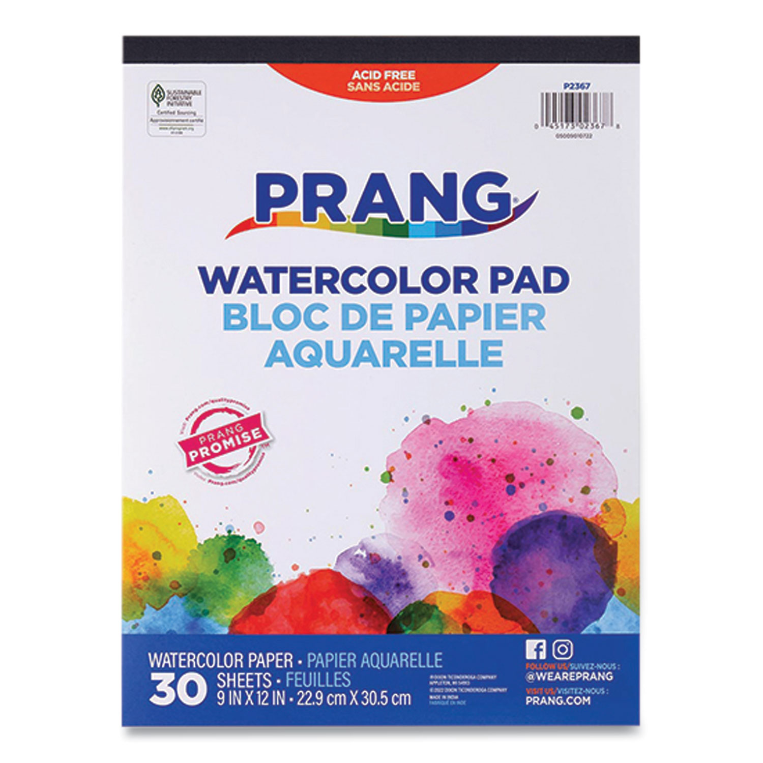 Prang Watercolor Paper Pad, Unruled, White/Multicolor Cover, 30 White 9 x 12 Sheets | Bundle of 2 Each