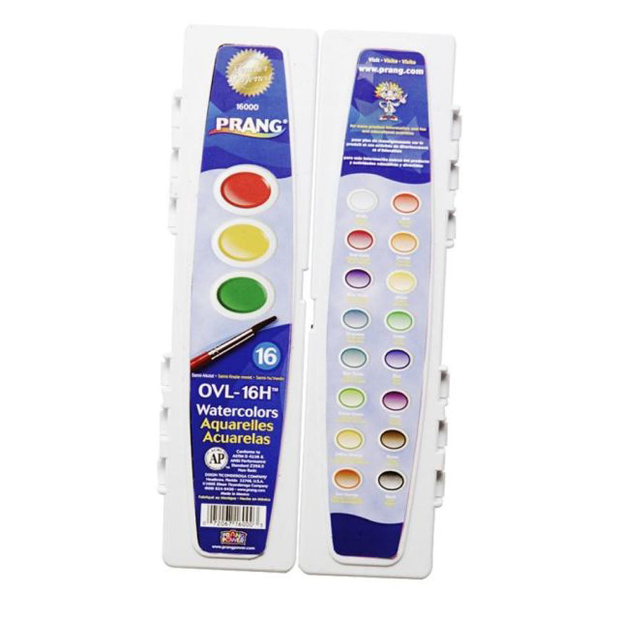 Prang Washable Watercolor Set, 16 Classic Colors with Brush, Assorted  Colors (16016) 