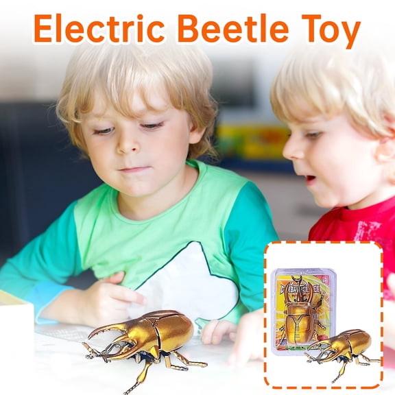 Prank Toys Clockwork Mechanical Beetle Crawling Set , Realistic Motorized Insect for April Fools Day Pranks, Funny Birthday Gifts Party Favors(Gold)