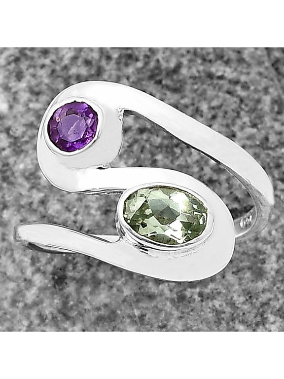 Prasiolite(Green Amethyst), Amethyst 925 Sterling Silver Ring s.8 Jewelry DGR1123_C_8 R-1039