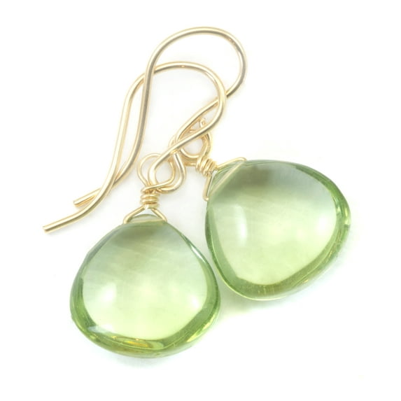 Prasiolite Green Amethyst Earrings Smooth Cut Heart Shape Teardrop 14k Yellow Gold Spyglass Designs