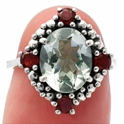 DESIREGEM Prasiolite (Green Amethyst) & Garnet 925 Sterling Silver Ring s.6 Jewelry DGR1135_A_6 R-1017
