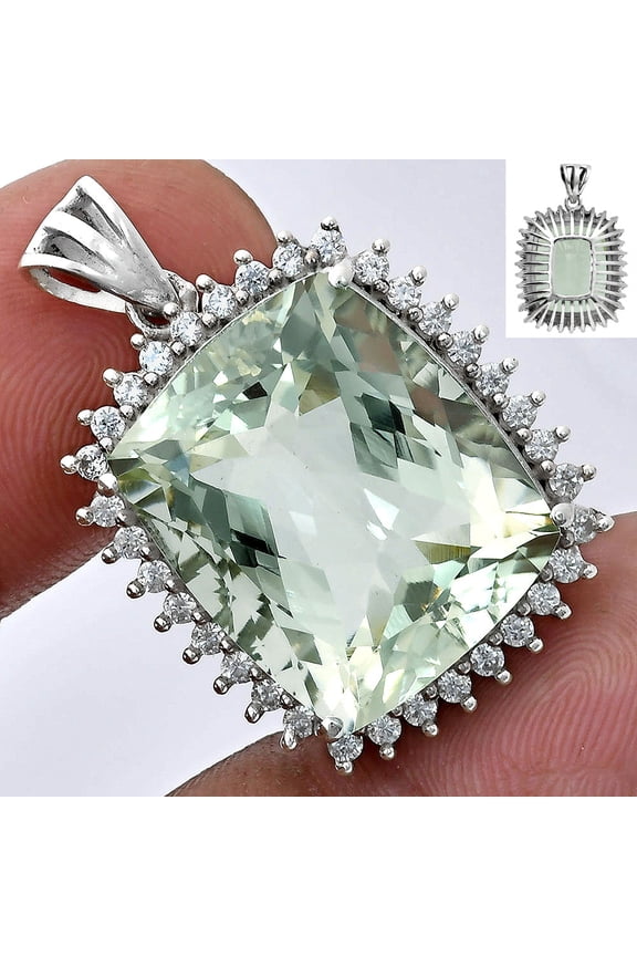 Prasiolite (Green Amethyst) & White Zircon 925 Silver Pendant Jewelry P-1741 AGP1005_A