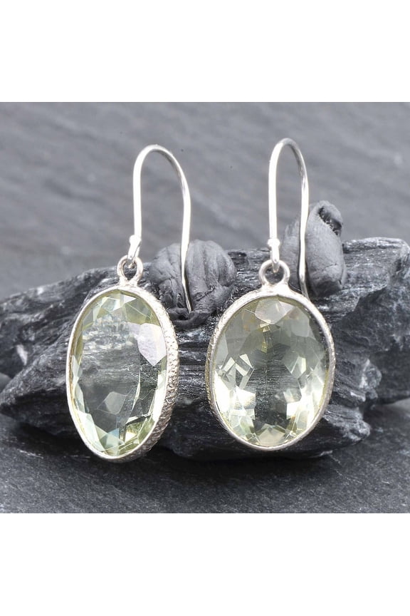 Prasiolite Quartz French Wire Earrings, Solid Sterling Silver