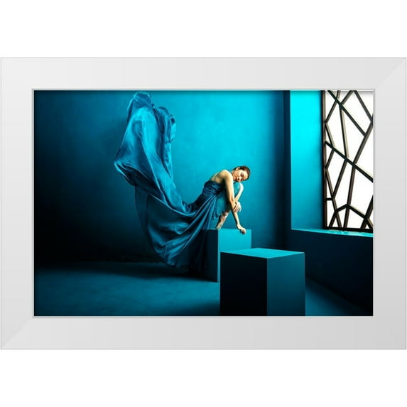 Pratikto, Lita 14x11 White Modern Wood Framed Museum Art Print Titled - Feel Blue