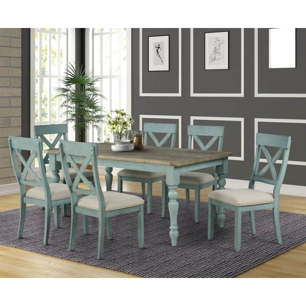 Prato 7-Piece Dining Table Set with Cross Back Chairs - Walmart.com