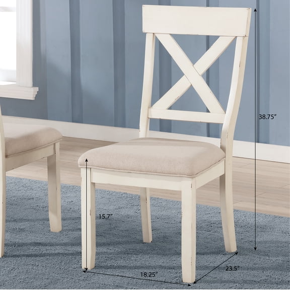 Prato Wood Cross Back Upholstered Dining Chairs, Set Of 2, Antique White