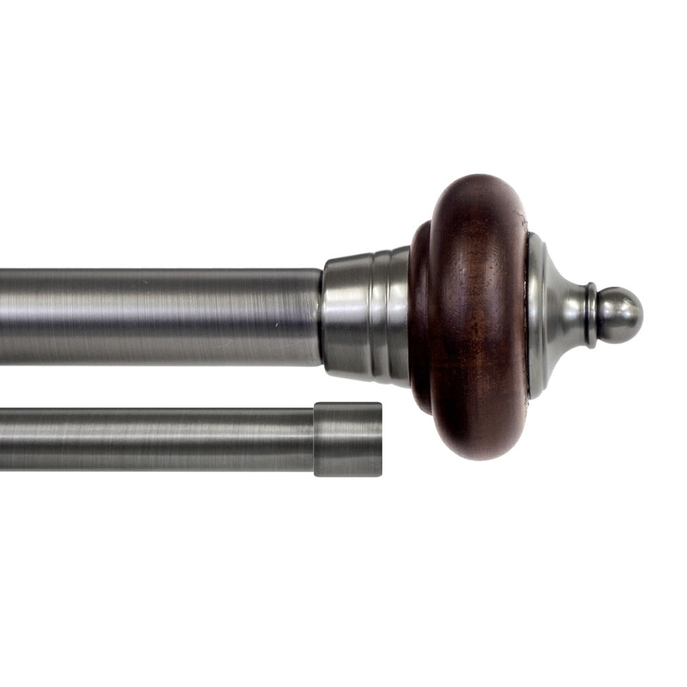 Lumino 1" and 5/8" Plated Pewter/Espresso Pratt Knob Adjustable Double Curtain Rod Set, 42"-120"
