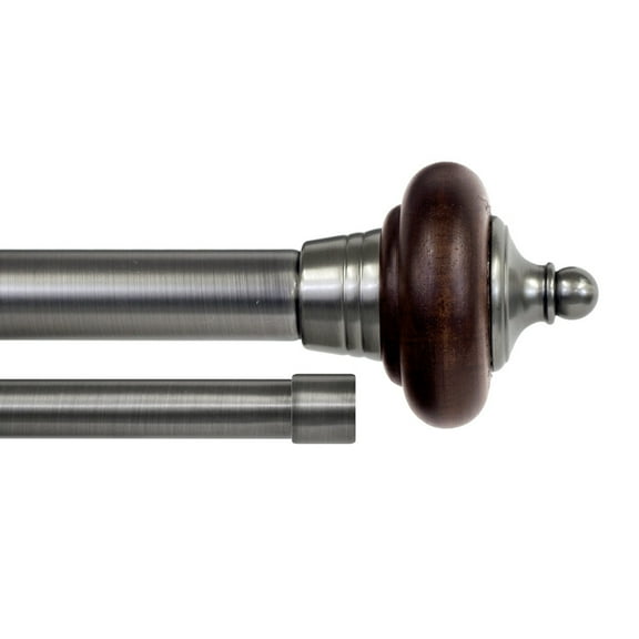 Lumino 1" and 5/8" Plated Pewter/Espresso Pratt Knob Adjustable Double Curtain Rod Set, 42"-120"