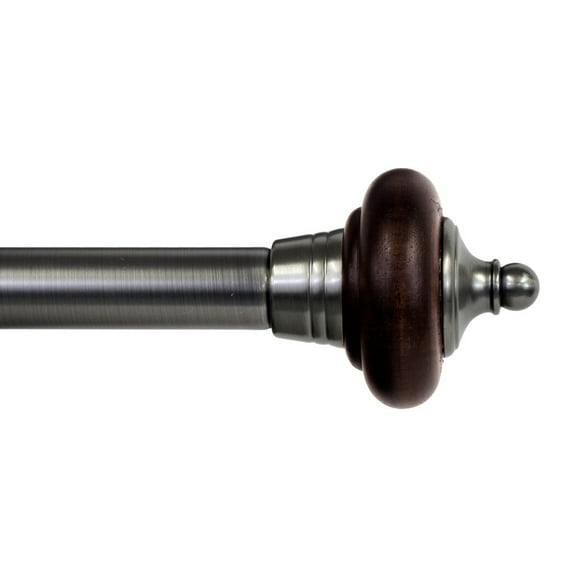 Lumino 1" Plated Pewter/Espresso Pratt Knob Adjustable Single Curtain Rod Set, 42"-120"