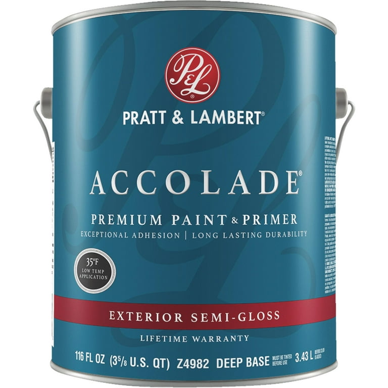Pratt & Lambert Accolade 100% Acrylic Paint & Primer Semi-Gloss Exterior  House Paint, Deep Base, 1 Gal. 