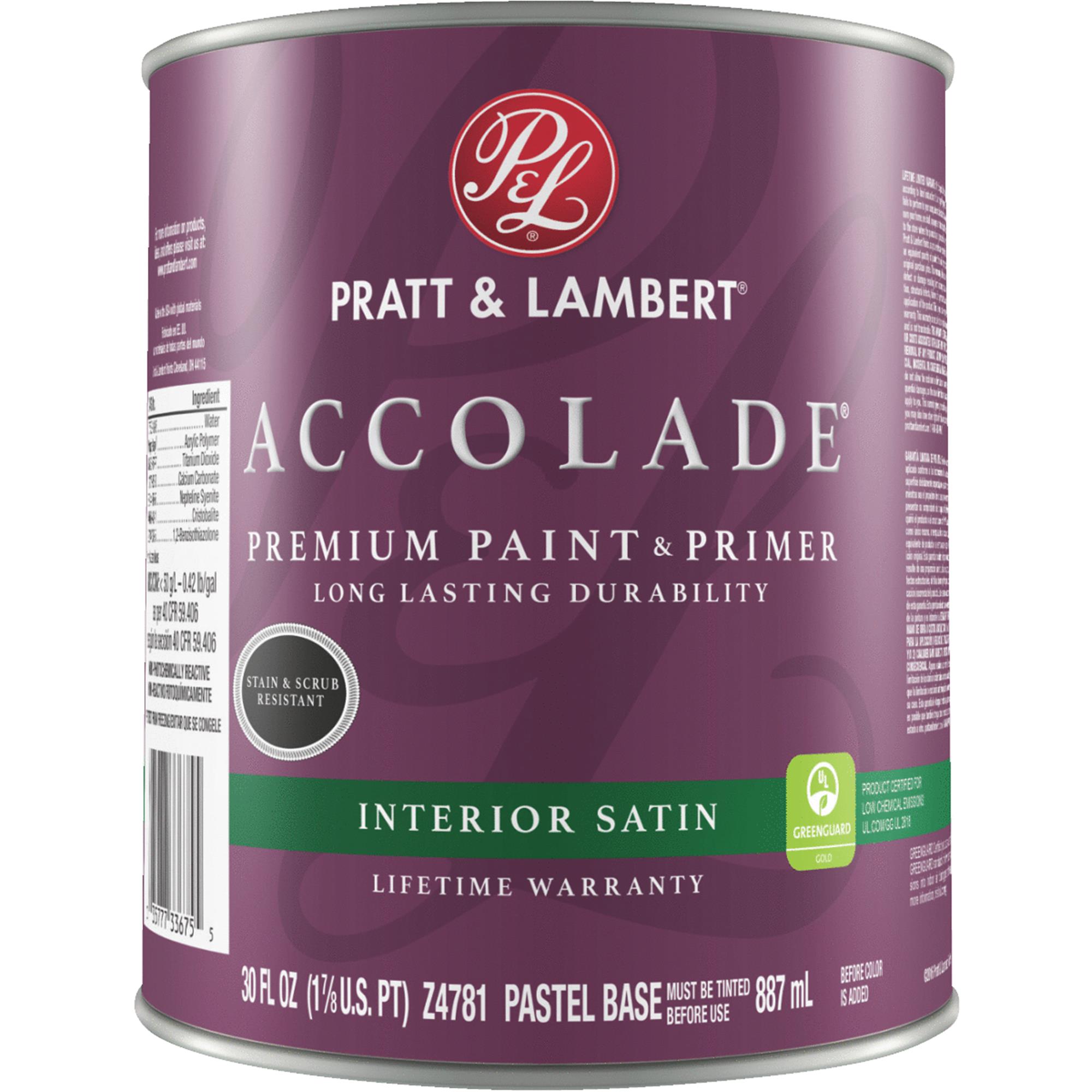 Pratt & Lambert Accolade Premium 100% Acrylic Paint & Primer Satin Interior Wall Paint, Pastel Base, 1 Qt. - image 1 of 1