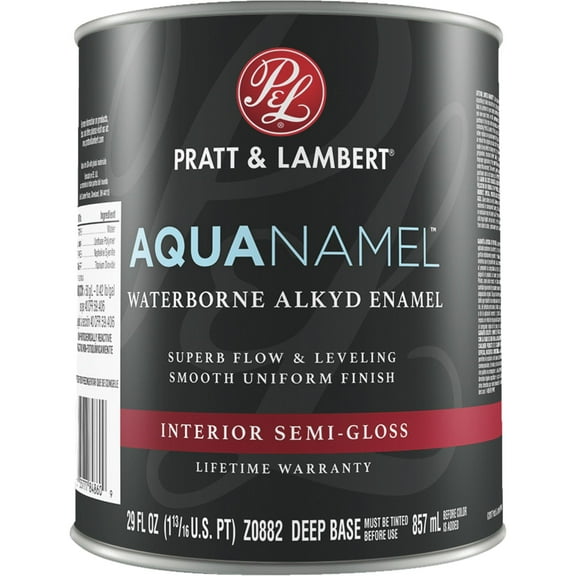 Pratt & Lambert Aquanamel Waterborne Alkyd Semi-Gloss Interior/Exterior Enamel, Deep Base, 1 Qt.