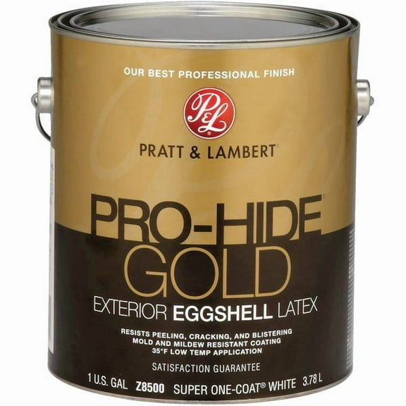 Pratt & Lambert Pro-Hide Gold Latex Eggshell Exterior House Paint, Super One-Coat White, 1 Gal.