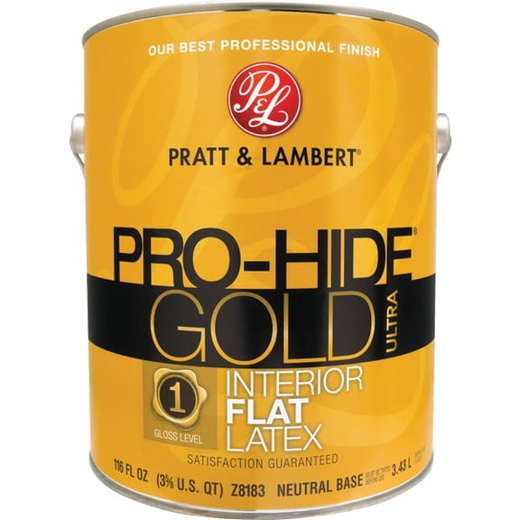 Pratt & Lambert Pro-Hide Gold Ultra Latex Flat Interior Wall Paint, Neutral Base, 1 Gal.  Interior & Exterior Use, Professional Finish